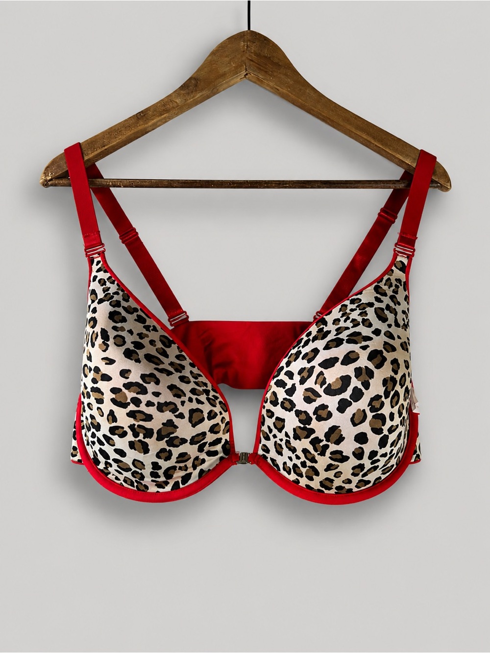 Cacique Reversible Bra Womens 44D Red/Brown Animal Print Front Clasp Underwire